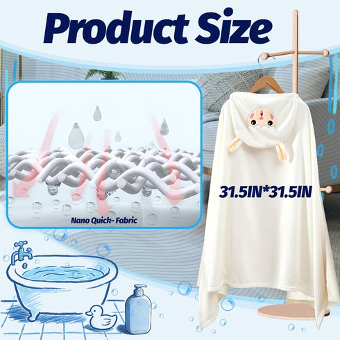 RNYBFPT Hood31.5 31.5 Inch, Hooded Baby Towel- Large Baby Towel with x Natural toddler towels,Ultra Soft and Absorbent