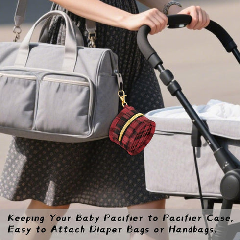 YETTASBIN Buffalo Plaid Portable Pacifier Holder Case with Metal Hook Buckle & Zipper for Diaper Bag and Stroller