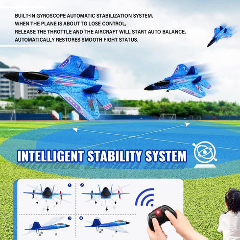 F-22 2.4 6-axis Blue RC Plane for Kids Upgrade Raptor Fighter RC Airplane Remote Control Airplane Toys GHZ Smart Gyro
