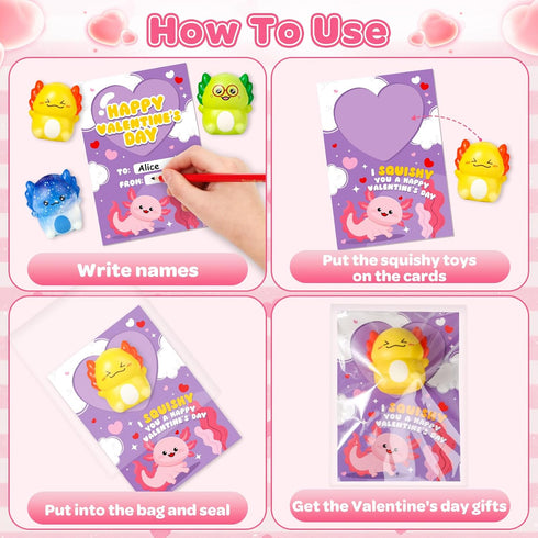 30 Pack OCHIDO Valentines Day Cards for Kids with Axolotl Slow Rising Squeeze Toys, Valentines Day Gifts for Kids