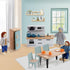 36pcs Wooden Dollhouse Furniture Set with 4 Family Dolls - Blue Dollhouse Accessories for Pretend Play Toys