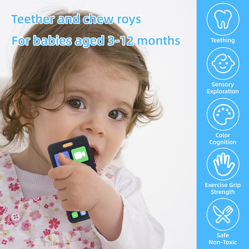 SLUQQHDU 0-6 6-12 Months,2 Pack 6-12-18 Baby Silicone Teething Toys for Babies Months,Phone and Remote Teether Toys