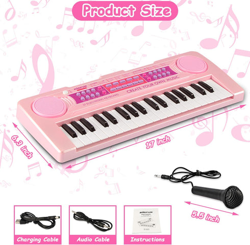 37 Keys Kids Piano Keyboard Toys with Microphone, Learning Educational Toddler Keyboard for Ages 3-8 (Pink)