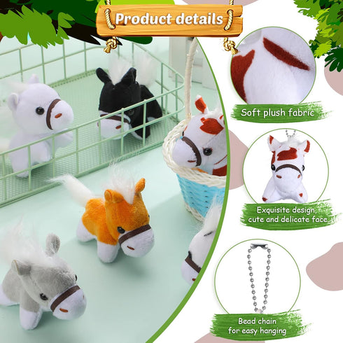Aoriher 24 Pcs Mini Horse Plush Stuffed Animal Keychain Toys, 3.15 Inch Horse Party Favor with Detachable Chain