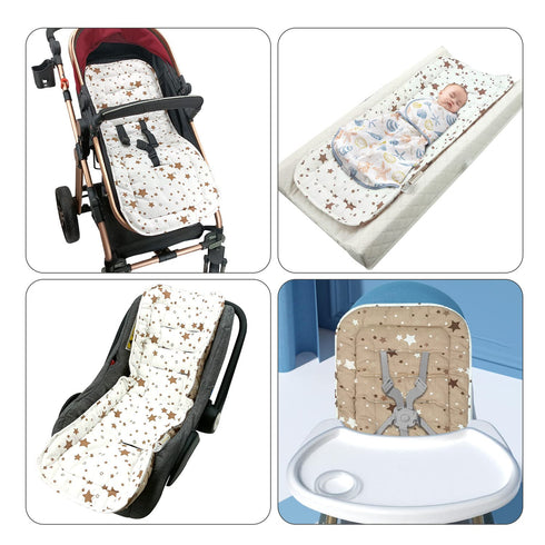 Baby Stroller Cushion, Infant Car Seat Insert, Reversible Universal Soft Newborn Stroller Mat, 100% Cotton Cover