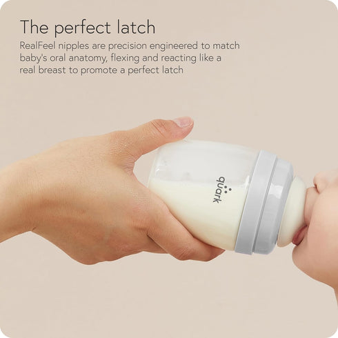 5 Oz 2 Pack BuubiBottle Mini Slow Flow Bottle for Newborn Babies by Quark - with Anti-Colic RealFeel Nipple to Simulate