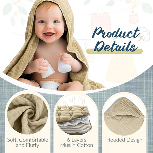 VitalCozy 8 (32 32 Inch,Pastel Pcs Baby Muslin Hooded Bath Towels and Washcloths Muslin Cotton Hooded Baby Towels