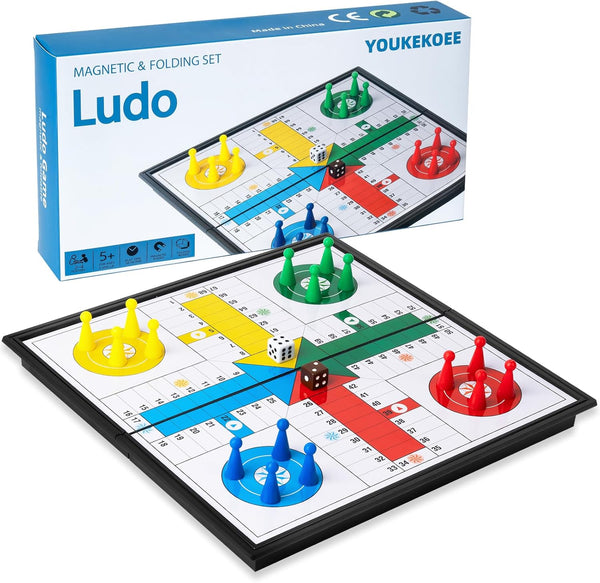 Ludo Board Game - Magnetic Folding Travel Set, Suitable for Adults and
