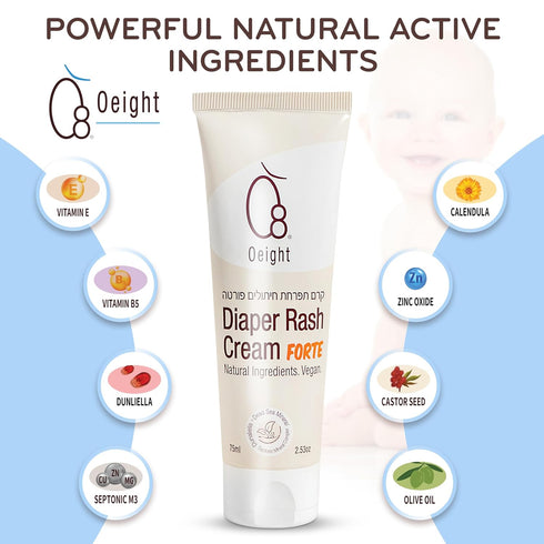 100% 75ml Oeight Diaper Rash Cream Forte, Dermatologically Tested & Hypoallergenic Formula for Baby Skin with Natural