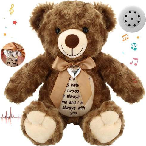 12 Inch Set Silipull Bear Stuffed Animals with Voice Recorder Photo Pendant Cute Soft Plush Bear Messages Playback