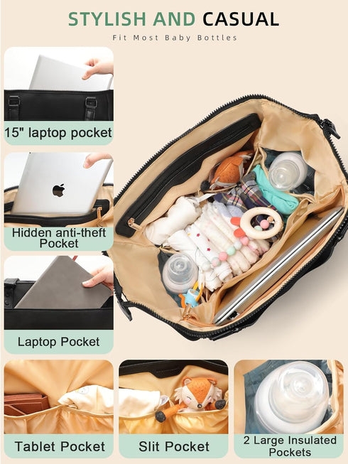 Backpack Station,14 MOMINSIDE Neoprene Diaper Bag Tote, Diaper Bag paaleras para bebe with Changing Pockets Large
