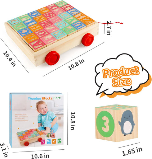 1-3, Set 30 1.65" Joqutoys Wooden Building Blocks for Toddlers Large Wood Baby Stacking Blocks for Kids, PCS Alphabet