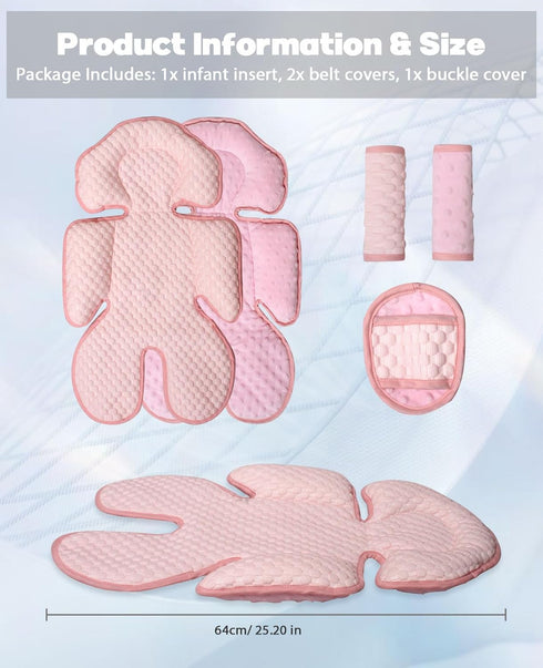 2-in-1 Infant Car Seat Insert, Reversible Baby Carseat Cushion for Newborns Toddlers Head & Body Support Pad