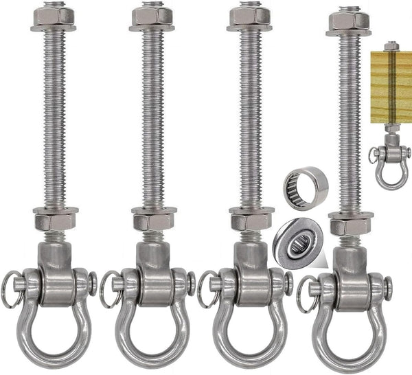 4 Heavy Duty Bearing Swing Hanger, Permanent Anti-Rust (10mm) 180° Swing, 1500 LB Capacity for Yoga Swing Hammock Chair