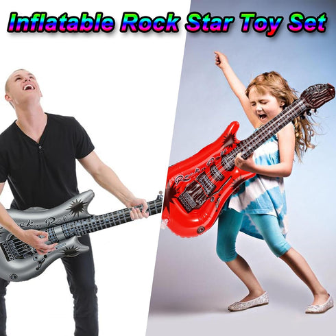 11 Pack Inflatable Guitar, Blow Up Guitar, Inflatable Rock Star Toy Set for 80s Party Decorations