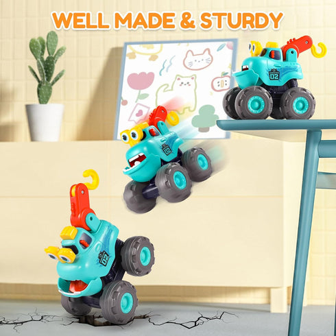 1 1-3 12-18 1 Toys for Year Old Boy, Monster Truck Toys Construction Cars for Toddler Crane Truck Dump Excavator Pull