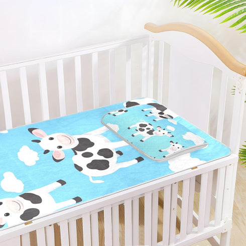 SyXIOP 28" 52" Cute Cow Blue Cooling Baby Crib Mattress Sheets x Breathable Crib Mattress pad for Kids, Adult