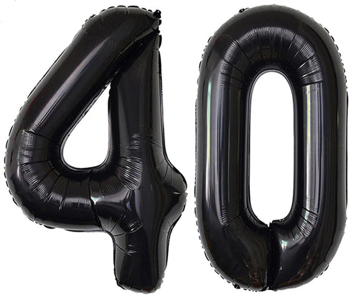 Black Giant 40 Number Balloons - Jumbo Foil Mylar Balloons for 40th Birthday Party Decorations and Anniversary Events