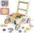Wooden Baby Walker with Wheels, Montessori Kitchen Walking Toys, Pretend Play Grocery Toys, Sorting and Stacking Toys