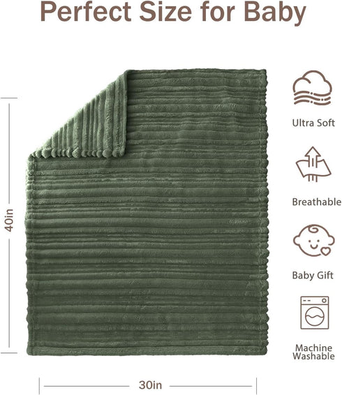 30x40 Inches HOMRITAR Baby Fleece Blanket - Soft Fluffy Plush Swaddle for Infant & Toddler, Reversible Striped Crib