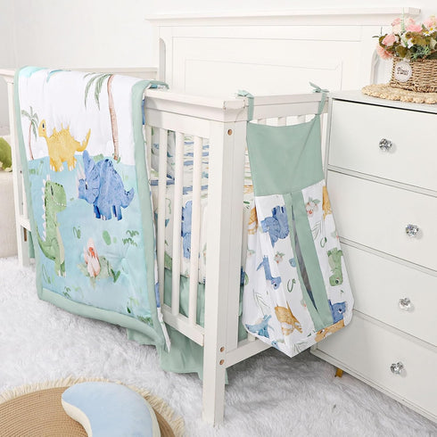 4-Piece Set Set TANOFAR Crib Bedding for Baby Boys, Blue Dinosaur Nursery Bedding Includes Comforter, Fitted Crib