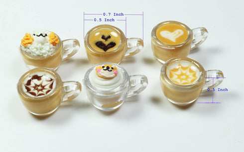 6 Mix Coffee Latte Art Dollhouse Miniature Tiny Beverage Accessories for Collectibles