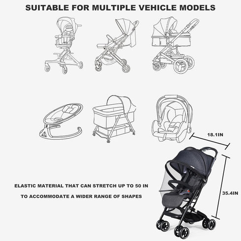 LAIFILI Mosquito Net for Stroller, Universal Bug Net for Stroller, Car Seats, Bassinets, Cradles, Mini Cribs