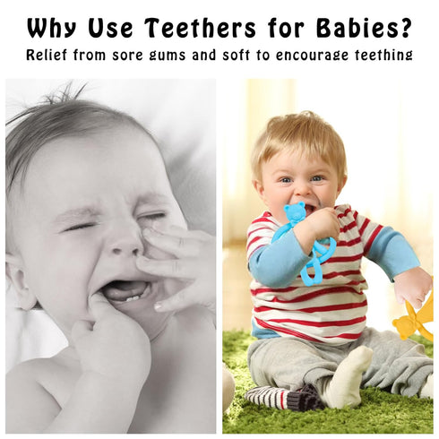 2 Pack 0-6 6-12 Baby Teething Toys for Months, Silicone Baby Bear Teether, Easy to Grip Teether for Babies Infants Boys
