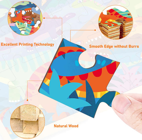 Wooden Puzzles for Kids Ages 3-5, 4 Packs of 24 Piece Jigsaw Puzzles for 3 Year Old Boys Girls