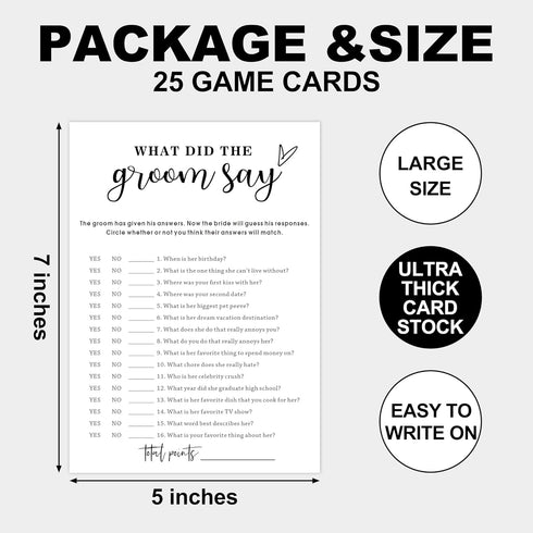White Theme Bridal Shower Games 25 Guests, What did the Groom Say Bridal Games, Wedding Advice Cards, Wedding Games for Reception, Bride Groom Wedding Bachelorette Engagement Party Supplies-A12