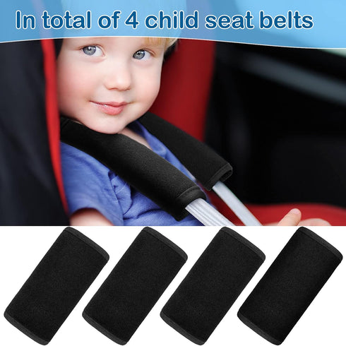 4 Pieces Baby Car Seat Belt Covers - Soft Shoulder Pads for Kid Infant Stroller Strap Safety Belt (Black)