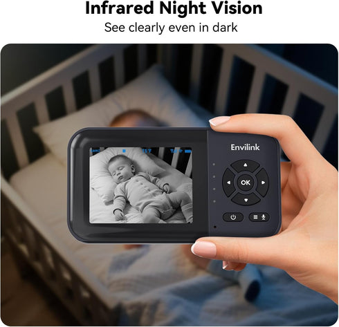 Envilink 2.8" 14h 1200ft Video Baby Monitor with App, Screen Battery, Sound Detection, Night Vision, Two Way Talk