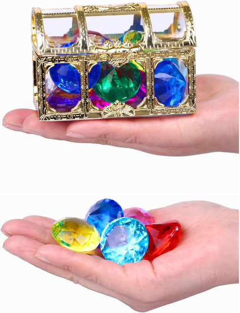 Diving Gem Pool Toys - 14 Color Diamond Treasure Chest Summer Swimming Gems Pirate Diving Toy Set for Children