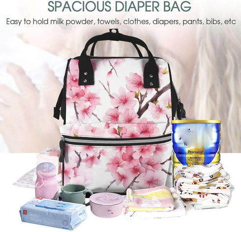 DWVTSLH Backpack Mummy Backpack Cherry Blossom Diaper Bag Multifunction Nappy Bags Waterproof Large Capacity Travel