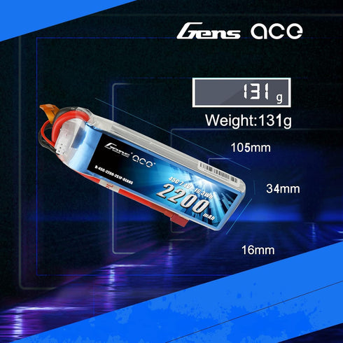 Gens ace 7.4V 2200mAh 2S 45C Pack 70MM 450 LiPo Battery Deans Plug for EDF Rc Plane Helicopter Rc Boat