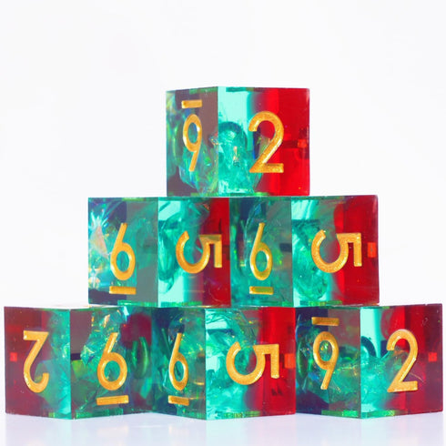 6PCS 16mm D6 Resin Dice Set for DND Dungeons and Dragons Role Playing Game (Green + Red)