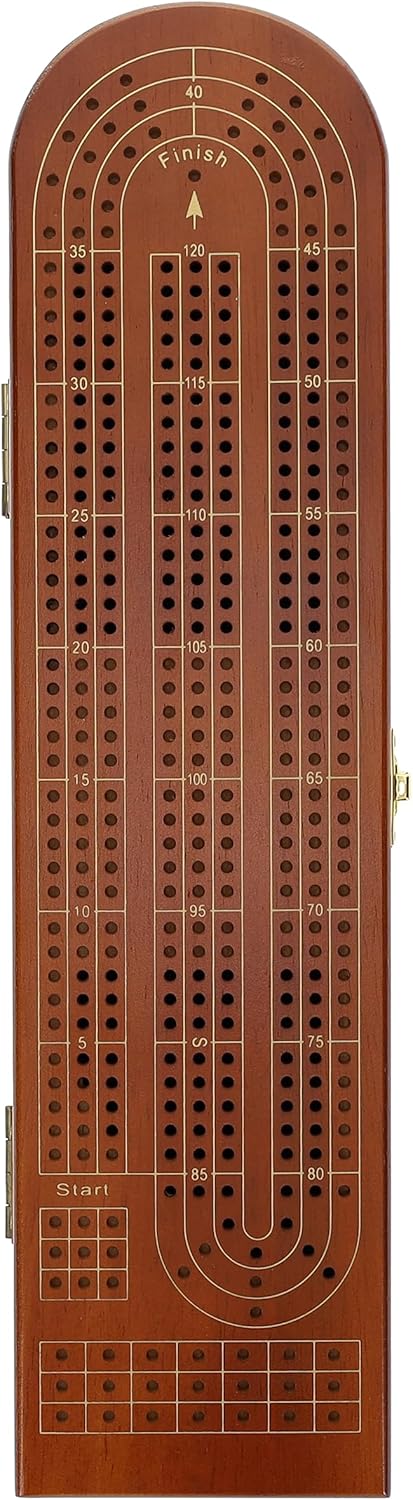 Set, 3 2-3 Pacific Shore Games Wooden Cribbage Board Game Walnut Stained Continuous Track for Players, Card Storage