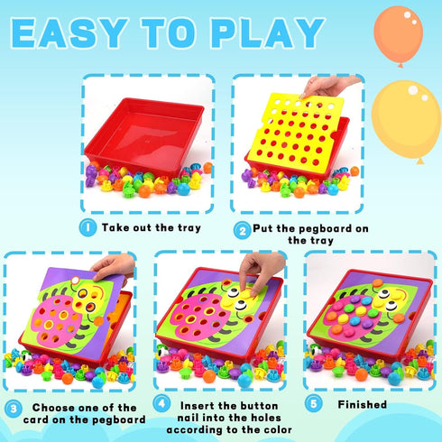 3-5,Early 3+ Button Art Toys for Toddlers, Color Matching Mosaic Pegboard for Age Preschool Learning Activity Button