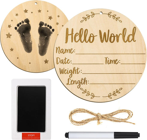 LUTER Baby Announcement Sign, 5.9 Inch Round Birth Nursery Name Signs with Ink