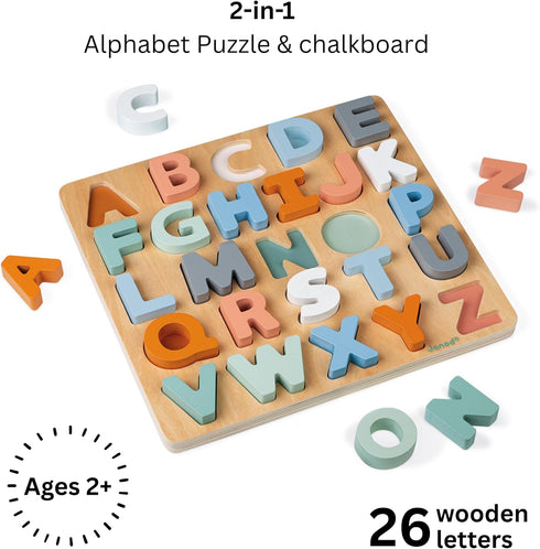 Janod - Sweet Cocoon Wooden Alphabet Learning Puzzle - Alphabet Learning - Stylish Stand-Up Letters - Enhances Language
