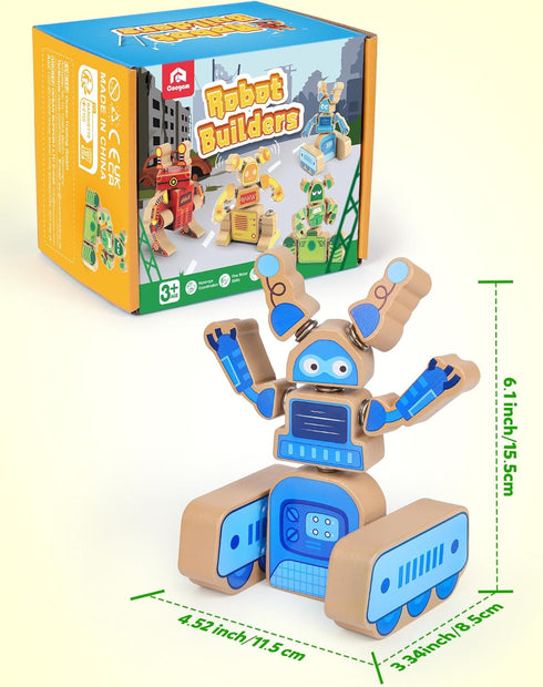 3 4 5 Playset, Coogam Fine Motor Building Robot Blocks for Years Old Kids, Wooden Snap Together Builders, STEM Take