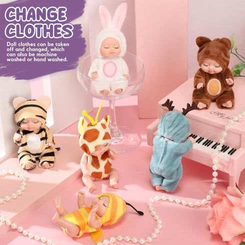 Hanaive 6 Pcs Mini Baby Dolls Set, 4 Inch Lifelike Reborn Cute Dolls for Easter Egg Fillers & Birthday Gifts for Girls