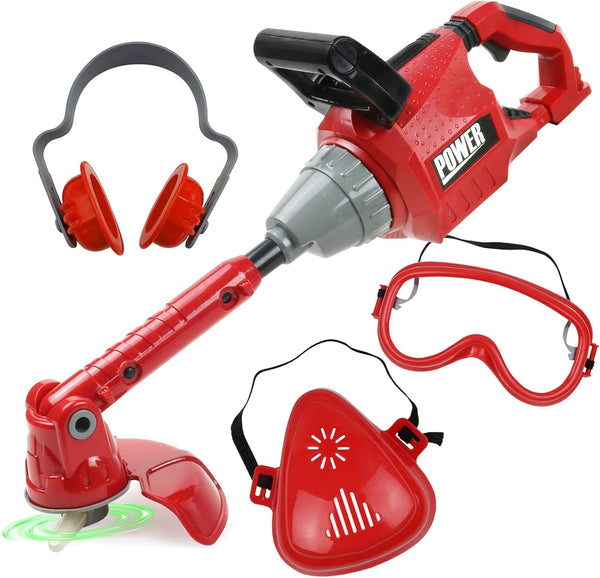 Kids Weed Trimmer Toy, Toddler Gardening Tools with Lights and Sounds, Includes Mask, Safety Goggles, Earmuffs