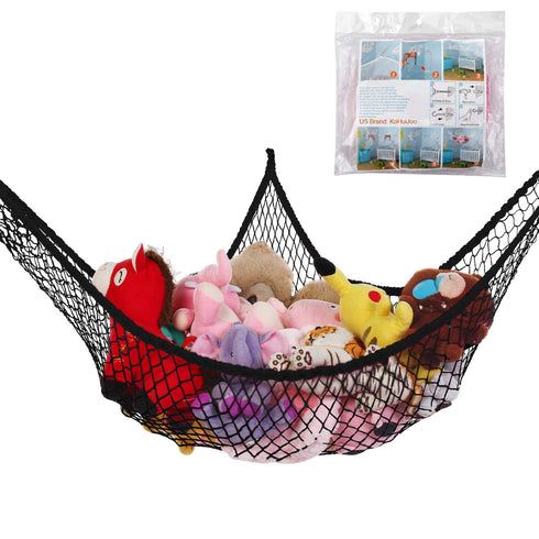 Stuffed Animal Hammock, Jumbo Toy Storage Net 83" Wall Sling, Extra Large Kids Mesh Toy Net Organizer (Black)