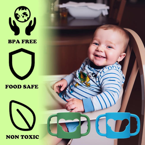 4 Pack 100% Silicone Baby Bottle Handles for Dr Brown Narrow & Wide Baby Bottles Hoder Easy Grip Self Feeding Universal