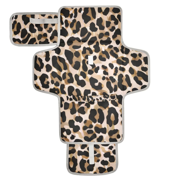 Jihqo Diaper Changing Pad Leopard Print Portable Diaper Mat with Built-in Pillow Travel