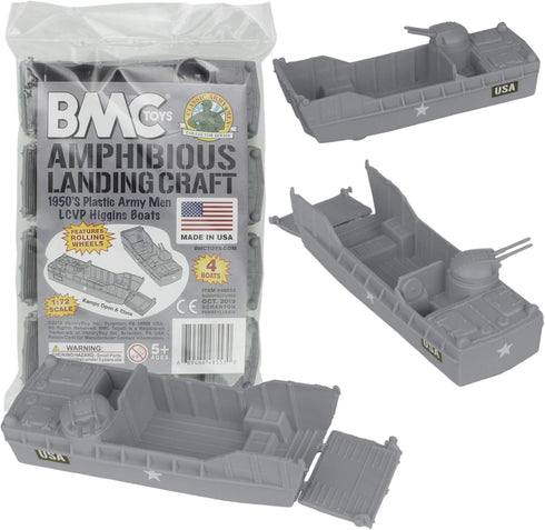 BMC Classic Marx Landing Craft - 4pc Gray Plastic Army Men Boat Vehicles