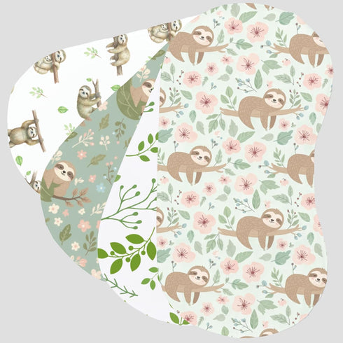 JoyframeAI 5 Pack 9.8X19.6 inches Sloth Baby Burp Cloths for Boys Girls, Soft Cotton Large Burp Rags with Cute Sloth