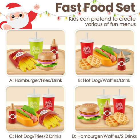 Sets Set, 3 4 5 BUYGER Play Food for Kids Kitchen, Wooden Fast Food Hamburger Play Pretend Play Kitchen Accessories Toy