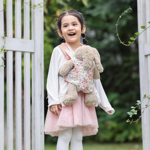 GAGAKU Baby Doll Carrier for Toddler, American Girl Bitty Baby Doll Accessories Holder, Pink Wax Flowers Stuffed Animals